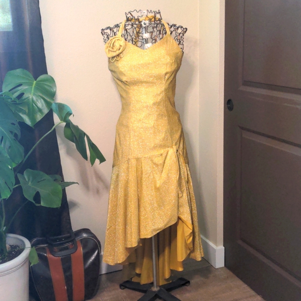 Vintage Gold Marilyn Monroe Dress, Backless, Size S